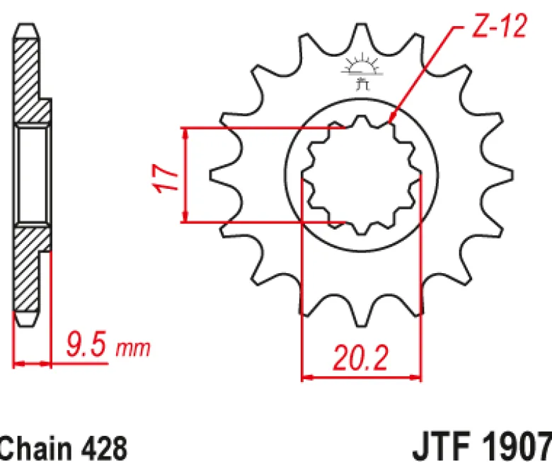 JT Zębatka Przednia JTF1907 rozmiar 428